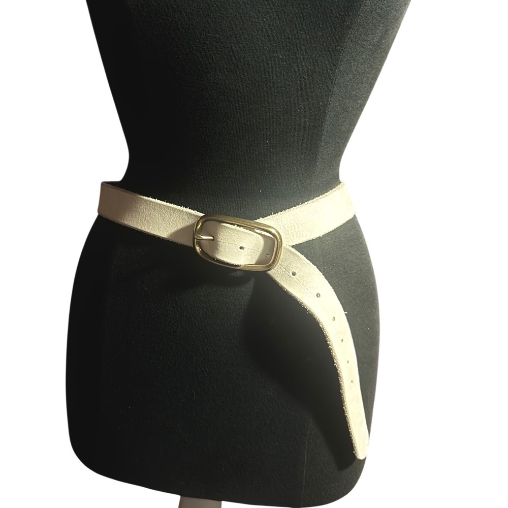 Gap 1969 2007 Off-White Leather Belt Solid Brass Buckle Made in USA Size M 31-33